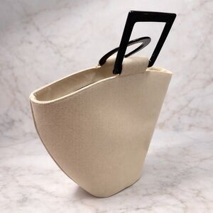 STAUD Canvas Shirley Tote Cream Acrylic Handle Bag Neutral Minimalist